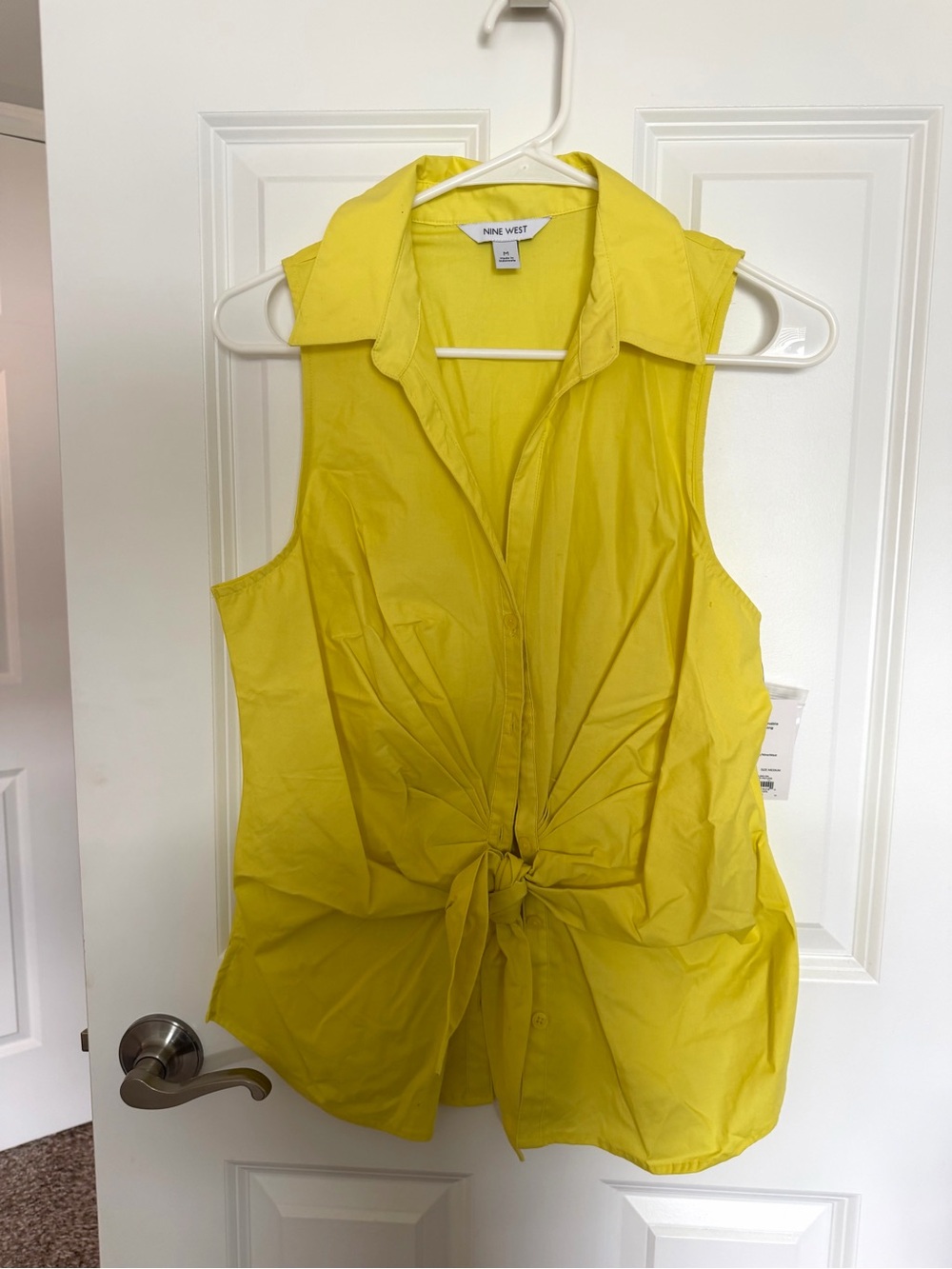 Nine West Yellow Sleeveless Button-Front Tie Tank | Size Medium - NWT